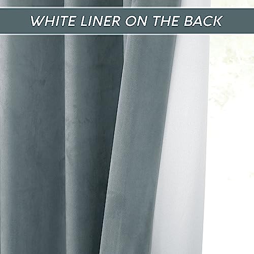 Image of RYB HOME 2 Layers Extra Thick Heavy Thermal Velvet Curtains Insulated, Solid Blackout Window Curtains for Living Room Light Block Privacy Backdrop with Pleat Tape, Stone Blue, W48 x L84 inch, 1 Panel