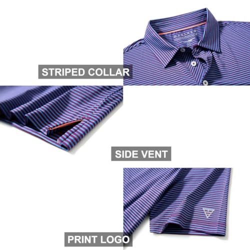 Image of Men's Golf Polo Shirts Short Sleeve Striped Performance Moisture Wicking Dry Fit Golf Shirts for Men