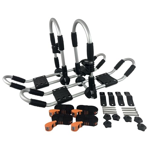 Cambridge Kayaks Double J Bars for Roof Racks Aluminium Holds 2 Kayaks 75kg Capacity Foldable Includes Straps and Paddle Holders