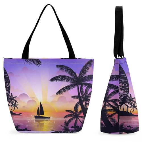 Sac à main bateau coucher de soleil grand format et cabas de voyage