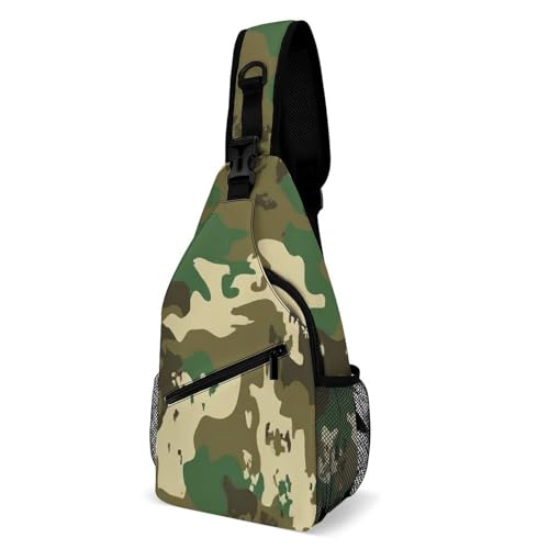 Fashion Chest Bag, Unisex Small Day Pack, Green Camo Army Camouflage Cross Body Sling Pack For Travel Hiking