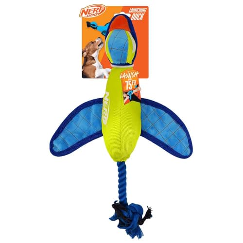 Nerf Dog Launching Duck with Crinkle Wings, 16.5-Inch Ultraplush Interactive Toy for Dogs, Green/Light Blue