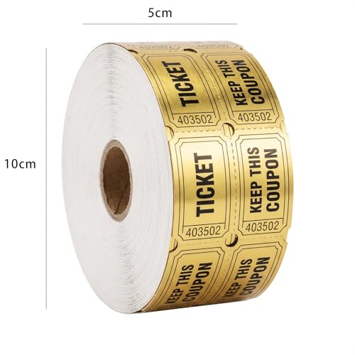 Golden Tickets 1 Roll 1000 Metallic Foil Raffle Tickets for Events, Carnivals, Contests, Entry Prizes & Class Rewards (Golden)