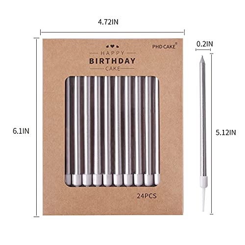 image for PHD CAKE 24-Count Silver Long Thin Birthday Candles | Cake Candles | B