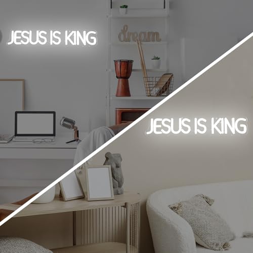 Image of Jesus Is King Neon Sign Jesus Led Sign Dimmable Christ Is King Neon Light Sign Easter Lights God Light Up Sign for Christian Wall Decor Easter Christmas Gifts