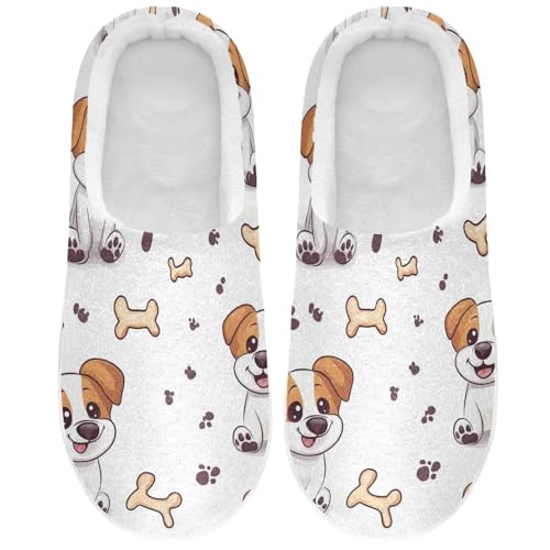 JUNZAN Cute Cartoon Dogs Women Cotton Slippers Comfortable Memory Foam Travel Slippers for Spa Birthday Presents 6-7