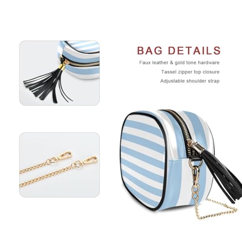 Image of ALAZA Women's Blue White Striped PU Leather Crossbody Bag Shoulder Purse with Tassel