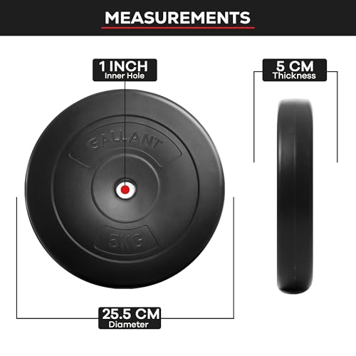 Gallant Weight Plates - 5kg Standard 1 Inch Vinyl Weights Discs 20kg Set For Men Women - Weight Plate Set for Lifting Dumbbells Barbell Home Gym Fitness Training Equipment (Black, 5kg x 4) - Image 5