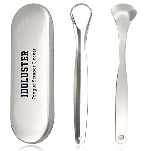 Tongue Scraper(2 Pack) for Oral Hygiene, Medical Grade Stainless Steel Tongue Scapers for Kids, Get Rid of Bad Breath and Halitosis, Tongue Cleaner with a Metal Case by IDOLUSTER(SPOON KIT)