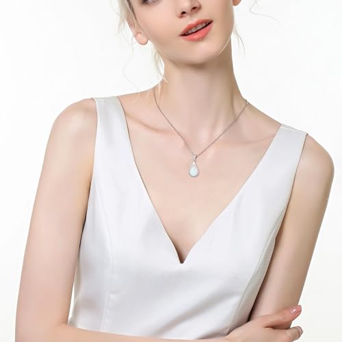Opal Necklace for Women - 925 Sterling Silver October Birthstone Teardrop Pendant with 9x12mm Opal Gemstone, Adjustable Box Chain Jewelry Gif for Her4
