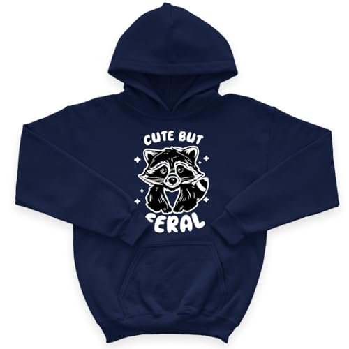 Cute But Feral Kids' Hoodie - Animal Graphic Hooded Sweatshirt - Meme Raccoon Hoodie for Kids