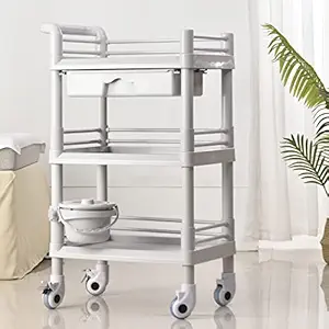 Rolling Utility Cart,Qiwey Utility Cart with Big Drawer,3-Tier Esthetician Cart with Wheels for Beauty Salon SPA Commercial Hospital Office Lab Cart White