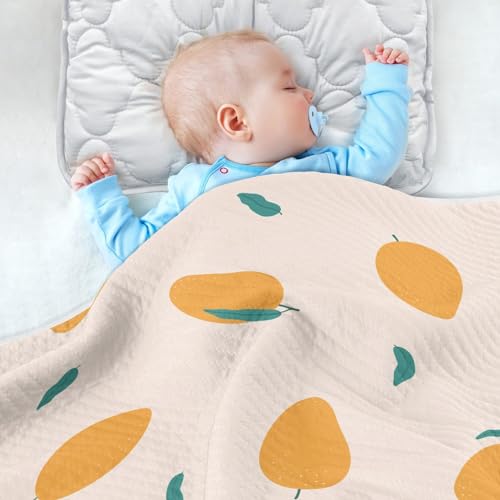 Image of Mango Fruits Orange Leaves Baby Swaddle Blanket for Boys and Girls, Muslin Baby Receiving Swaddle Blanket, Soft Cotton Nursery Swaddling Blankets for Newborn Toddler Infant