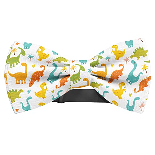 KAWAMOUSE Adjustable Pre-tied bow tie for toddler Boys (Bright Cute Dinosaurs Pattern) Elegant Cute Bowties for Dogs Cats Pets