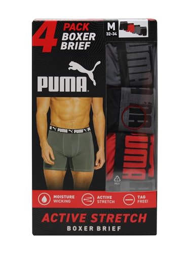 Image of PUMA Men's 4 Pack Active Stretch Boxer Briefs, Black /Red, Small