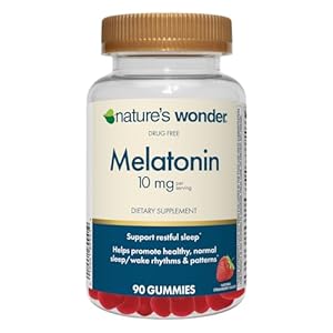 Nature’s Wonder Drug-Free Melatonin 10 mg Gummies for Adult Sleep Health, 100% Drug Free Sleep aid, Promote Healthy Sleep and Wake Rhythm and Patterns, 45 Day Supply, 90 Count