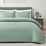 Hansleep Sage Green Quilt Queen Size - Damask Ultrasonic Summer Bedspread Queen, Soft Lightweight Coverlet Bedding Set, 3 Pieces (1 Quilt, 2 Pillow Shams)