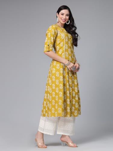 Image of Stylum Women's Pink Floral Printed Rayon A-Line Kurta