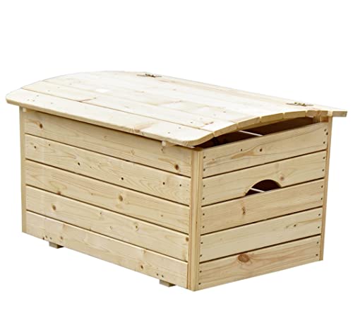 TIMBELA Holzkiste Mit Deckel - Holz Spielzeugkiste Mit Deckel - Aufbewahrungsbox Garten 80 x 50 x H47 cm – Spielzeug Truhe mit Deckel für Innen und Außen Verwendbar M034-1