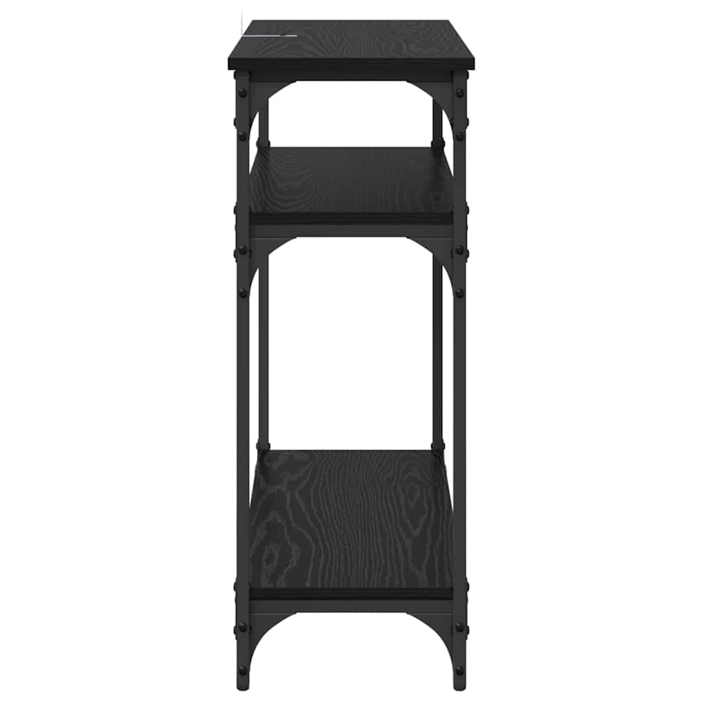 Stolik konsolowy z regałem o wyglądzie czarnego dębu, 75 x 29 x 75 cm, przemysłowy stolik pomocniczy do korytarza, salonu, stabilny stolik nocny z 2 półkami