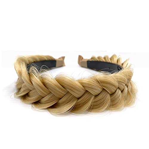 TOECWEGR Hair Band Braided Hair Piece Brass Wide 2 Strand Fluffy Braids Wig with Tough Lady Headbands Hair Band