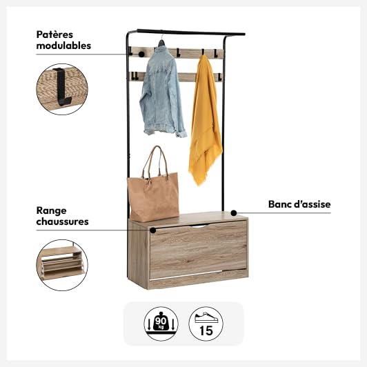 5five Panca Porta Scarpe Con Cassetto Aliaj - Contenitore Per Scarpe In MDF E Acciaio Nero 76x30x48 Cm