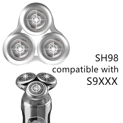 SH98 Komplett Ersatz Rasierkopf, kompatibel mit Philips Norel * o Serie 9000 Rasierkopf, Präzisionsrasierkopf mit Metallhalter und Doppelschichtklingen, mit Reinigungsbürste, Silber