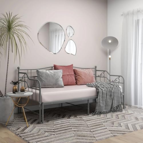 vidaXL Ausziehsofa Bettgestell Ausziehbett Sofabett Tagesbett Schlafsofa Gästebett Bett Metallbett Bettsofa Sofa Couch Grau Metall 90x200cm – Bild 3
