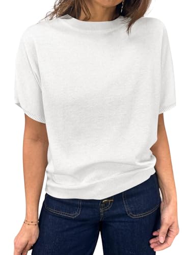 Image of Saodimallsu Women's Short Sleeve Crew Neck Knit Pullover Sweater | Casual Basic, Crew Neck, Loose Knit Pullover, Summer Lightweight
