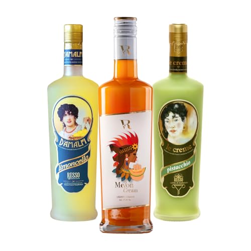 Russo licores italianos crema pistacho, melón y limoncello Amalfi 3x70cl