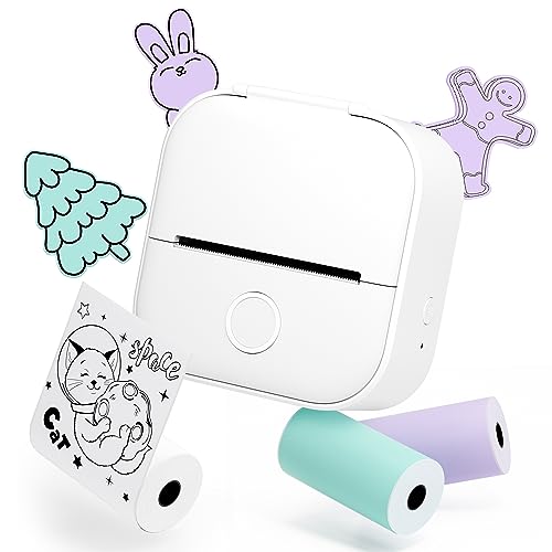 Image of Phomemo Mini Sticker Printer with 3 Rolls Paper, AI Smart APP Portable T02 Thermal Print Pods Mini Printer for Notes, Work Plan, Creative DIY, Birthday Fun Gift, Compatible with iOS & Android