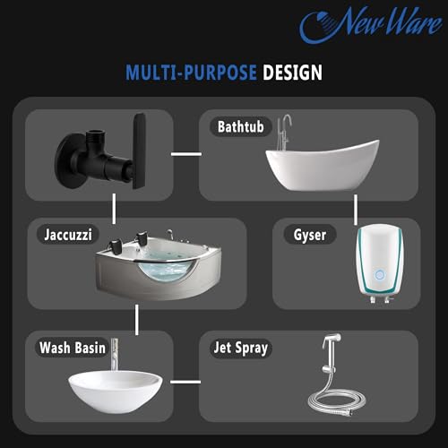 Image of New Ware Matte Black Brass Angle Valve Wall Mount Stop Cock with Flange for Bathroom Kitchen Wash Basin Health Faucet Tap Connector Rust Proof Heavy Duty Plumbing Fittings Premium Durable Design