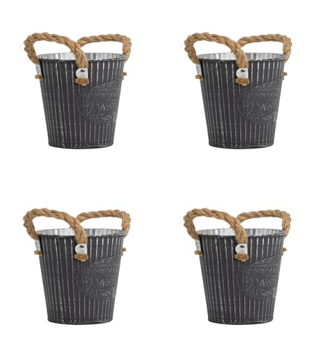 DARO DEKO Metall Blumentopf grau Ø 16 x 15cm - 4 Stück Pflanz-Töpfe Übertopf bepflanzbar