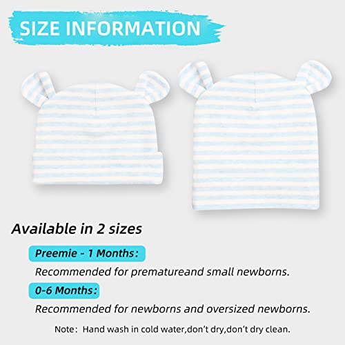 Image of Original Cotton Newborn Hats for Girls Striped Preemie Baby Hats Bear Ears Infant Boys Beanies 0-6 Months