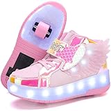 HHSTS Kids Roller Skates Shoes with Wheels LED Light Color Shoes Shiny Roller Skates Skate Shoes Simple Kids Gifts Boys Girls The for Party Birthday Christmas Day (4 Big Kid, Pink)
