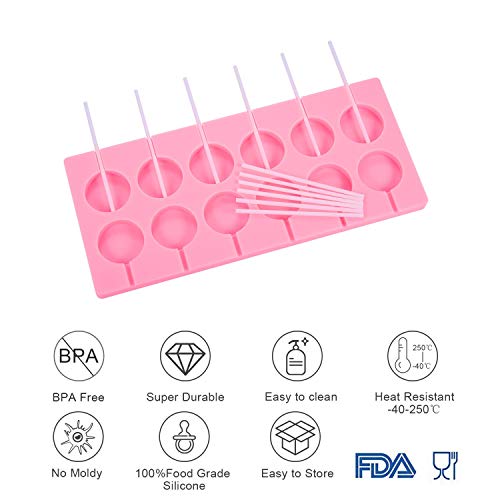 Digoon 2Pcs/Pack 12-Capacity Silicone Lollipop Molds,Hard Candy Mold With 100 Pcs/Pack 4 Inch Lollypop Sucker Sticks,Candy Treat Bags,Gold Ties #TOP2