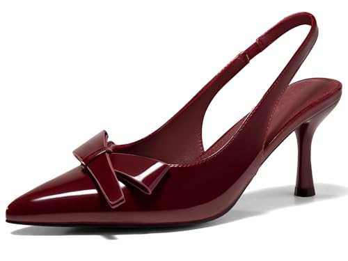 Image of Coutgo Womens Slingback Kitten Heels Bow Closed Pointed Toe Pumps Slip on Office Work Dress Shoes