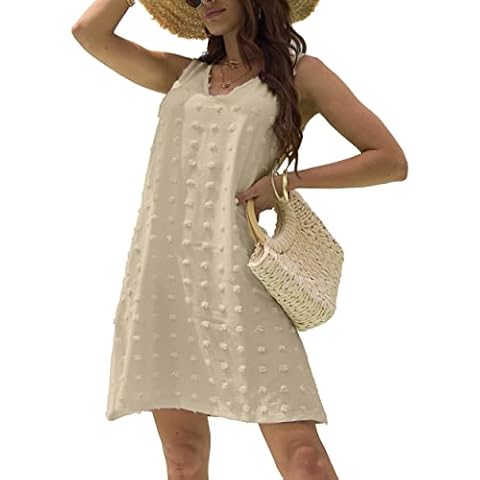Zoye Chen Womens Sun Summer Beach Dress, Swimsuit Cover Up for Swimwear, V Neck Tank Dress with Pocket (Dark Khaki,X-Large) Cover