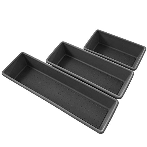edge Tray Bins 3 Pack Multi Use Storage for Kitchen Darwers, Office and Bathroom Non-Slip Durable Rubber Lining, Charcoal - Small