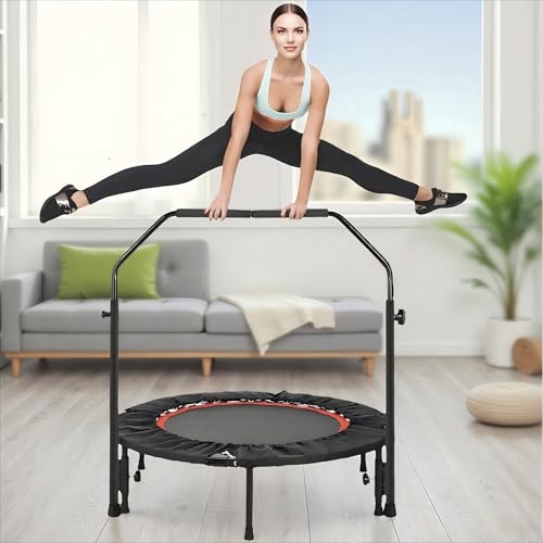 LIFERUN Fitness Trampolin Indoor Ø101cm,Tragfähigkeit 150 kg,Workout Rebounder,mit 3 Verstellbare Handgriffstufen,mini Trampoline für Erwachsene,Rot LIFERUN Fitness Trampolin Indoor Ø101cm,Tragfähigkeit 150 kg,Workout Rebounder,mit 3 Verstellbare Handgriffstufen,mini Trampoline für Erwachsene,Rot