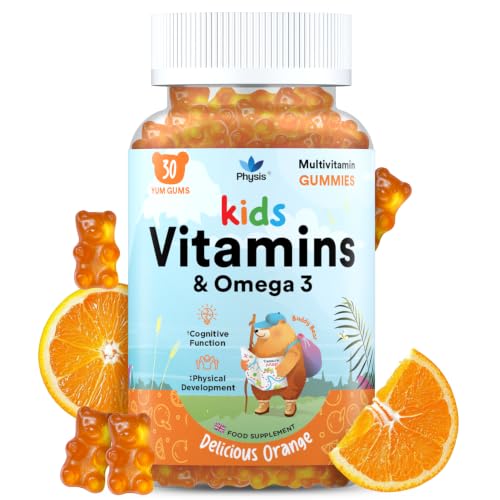 Physis Kids Vitamins & Omega 3 Gummies | Toddler Vitamins Age 2+ | Immunity Development Cognition | Childrens Multivitamins | Kids Gummies | 30 Natural Orange Soft Chews | Yum Gum Hero Buddy Bear
