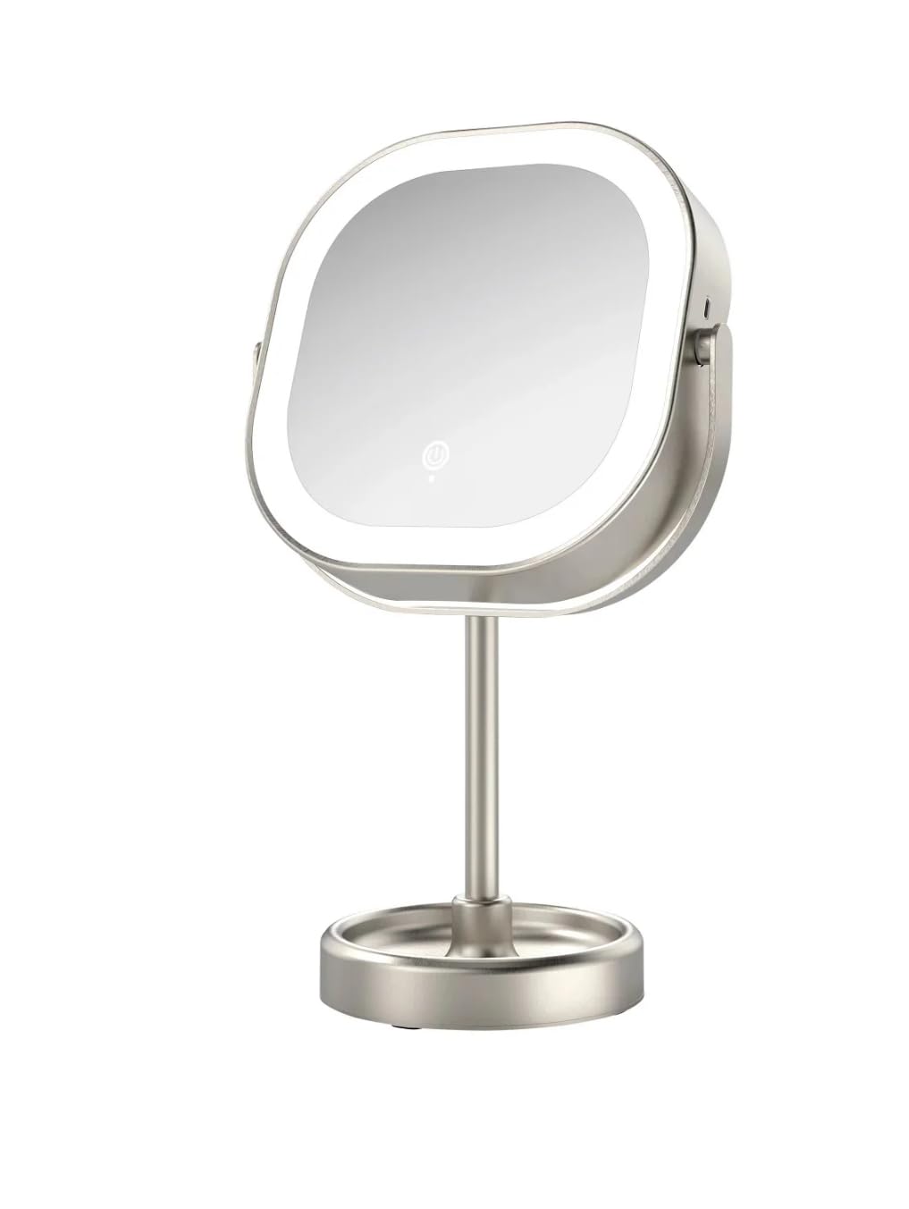 LED Double-Sided 1x/10x Vanity Mirror, 3 Light Settings, 360° Rotation, USB Rechargeable