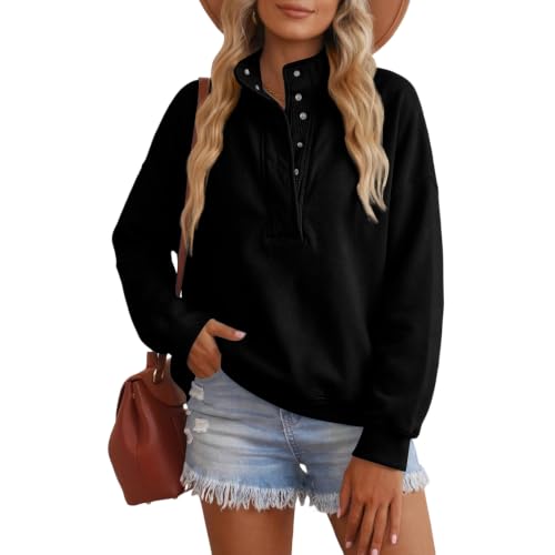 Oversized Sweatshirt for Women Fleece Mock Neck Button Fashion Pullover - image 2