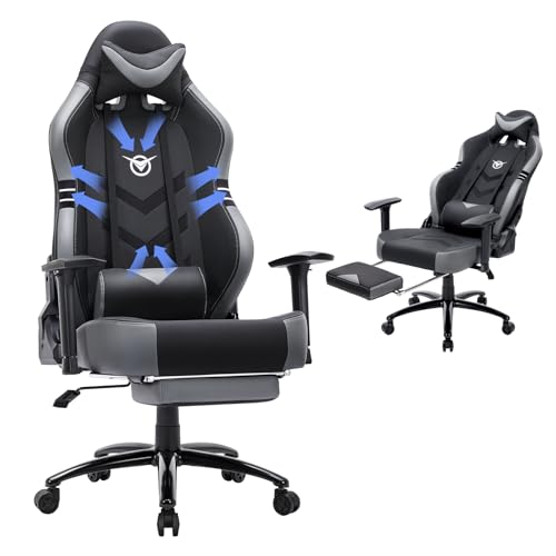 Big and Tall Gaming Chair with Footrest 350lbs-Racing Computer Gamer Chair, Ergonomic High Back PC Chair with Wide Seat, Reclining Back, 3D Armrest for Adult-Black/Grey