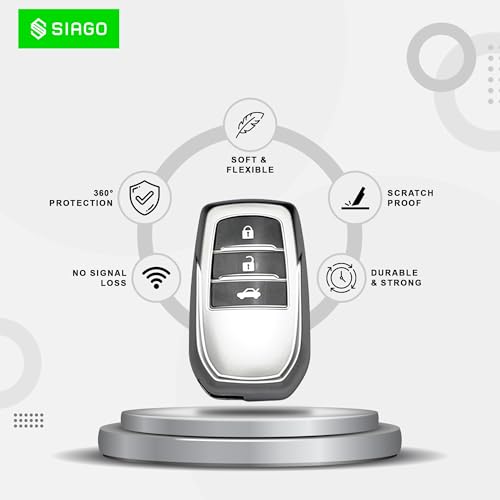 Image of SIAGO Premium TPU Key Cover Compatible with Toyota Fortuner | Fortuner Legender | Innova Hycross 3 Button Smart Key (Grey Pack of 2)