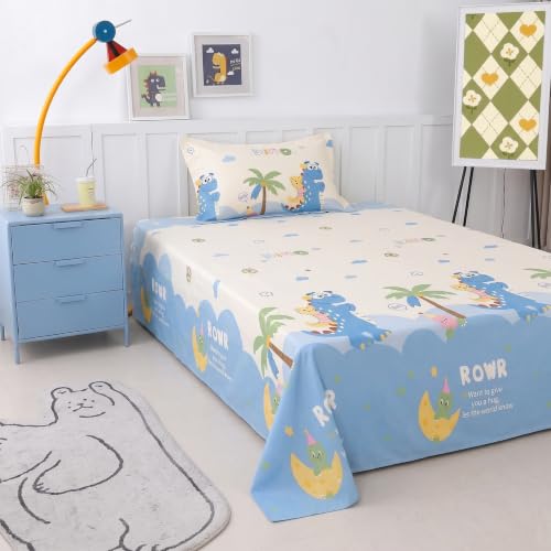 Image of Filymore Kids Single Bedsheet with 1 Pillow Cover | Crocodile Printed Bed Sheet for Single Bed | 240 TC Soft Microfiber Bedding Set | 90 x 60 Inch Bedspread | Blue & White