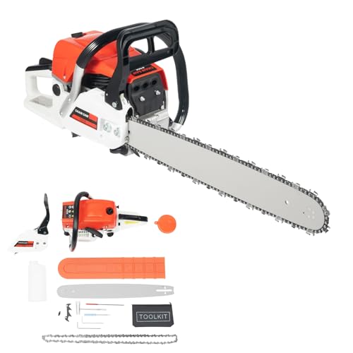 ROGONPDK Tronçonneuse à essence de 50 cm, 52 cc 7500 tr/min, 5200, 2 temps, scie à essence, tronçonneuse à essence manuelle, convient pour les ranches,...
