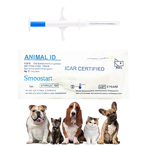 Smoostart 1 Pack de micropuce universelle standard pour animal domestique 134,2 kHz ISO11784/ISO11784/FDX-B Pet ID Tag 15 Bit RFID pour animaux animaux domestiques chien/chat/cochon Cover