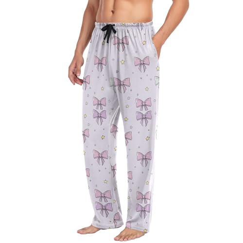 Men’s Kawaii Bows Pajama Pants with Pockets, Comfortable Lounge Sleep Bottoms#4994