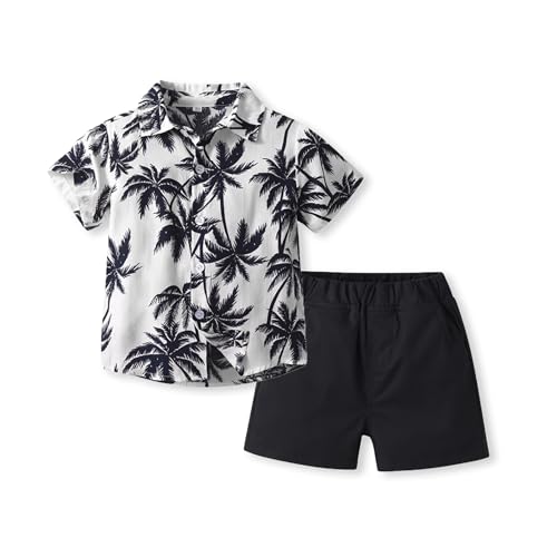 Image of KISBINI Toddler Boys Summer Clothes Set Hawaiian Cotton T-Shirt and Shorts Set Dinosaur Sharks Clothing Set